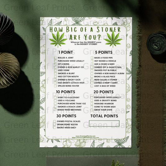 How Big of a Stoner Are You? game with points categories.