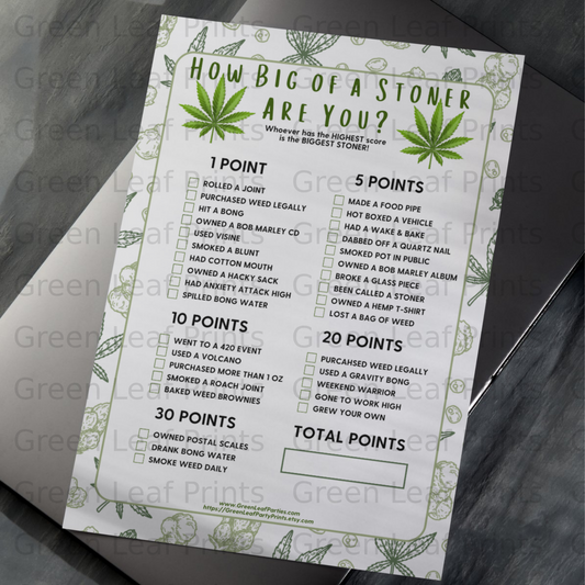 How big of a stoner are you? points checklist with categories.