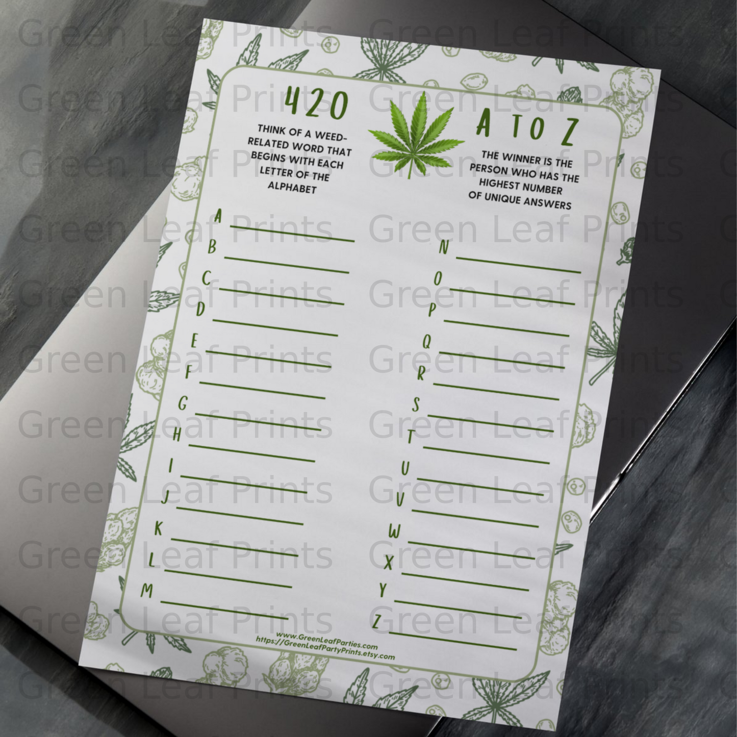 420 A TO Z Weed Related Word Alphabet product type