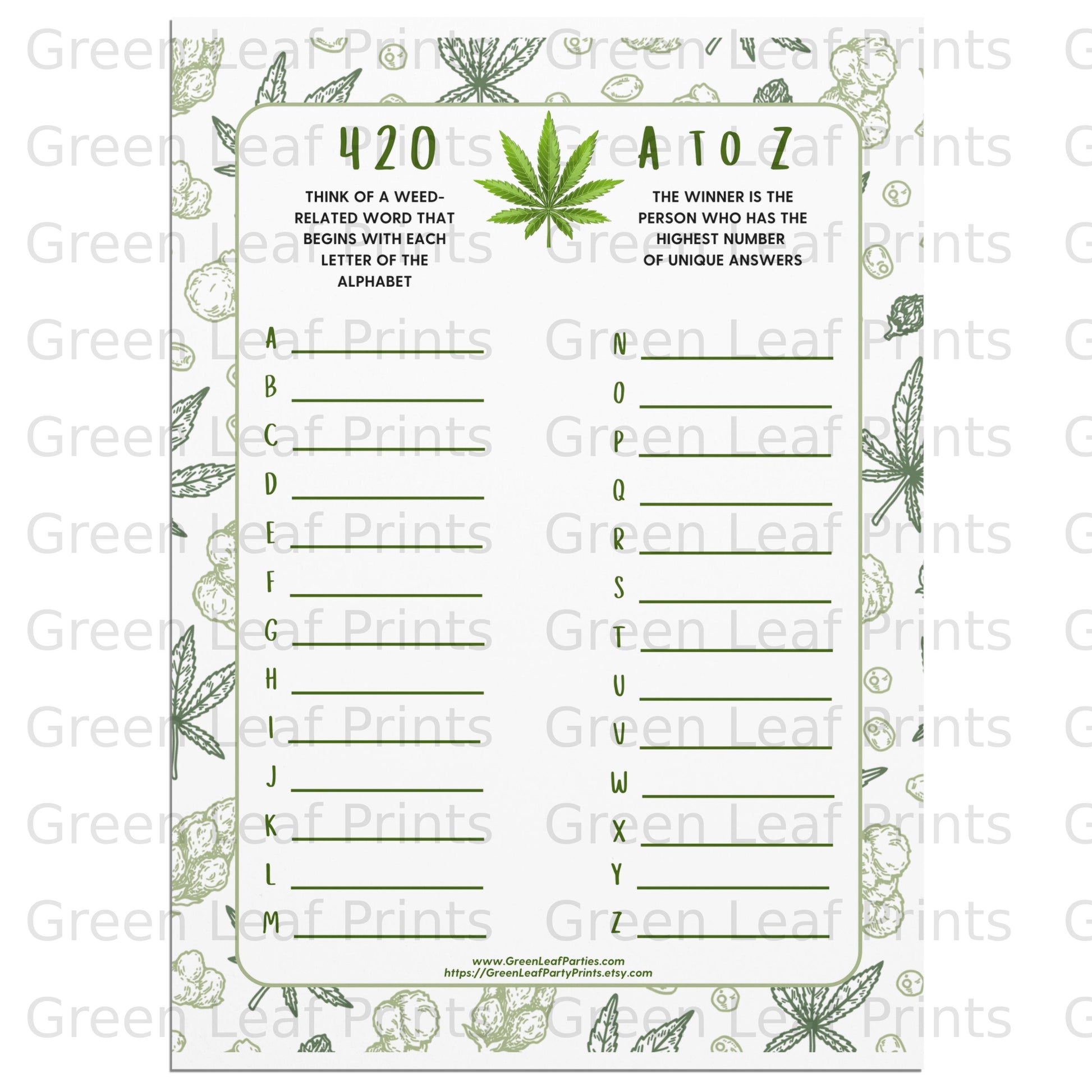 420 A to Z Weed Related Word Alphabet Party Game product type