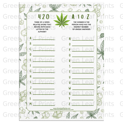 420 A to Z Weed Related Word Alphabet Party Game product type