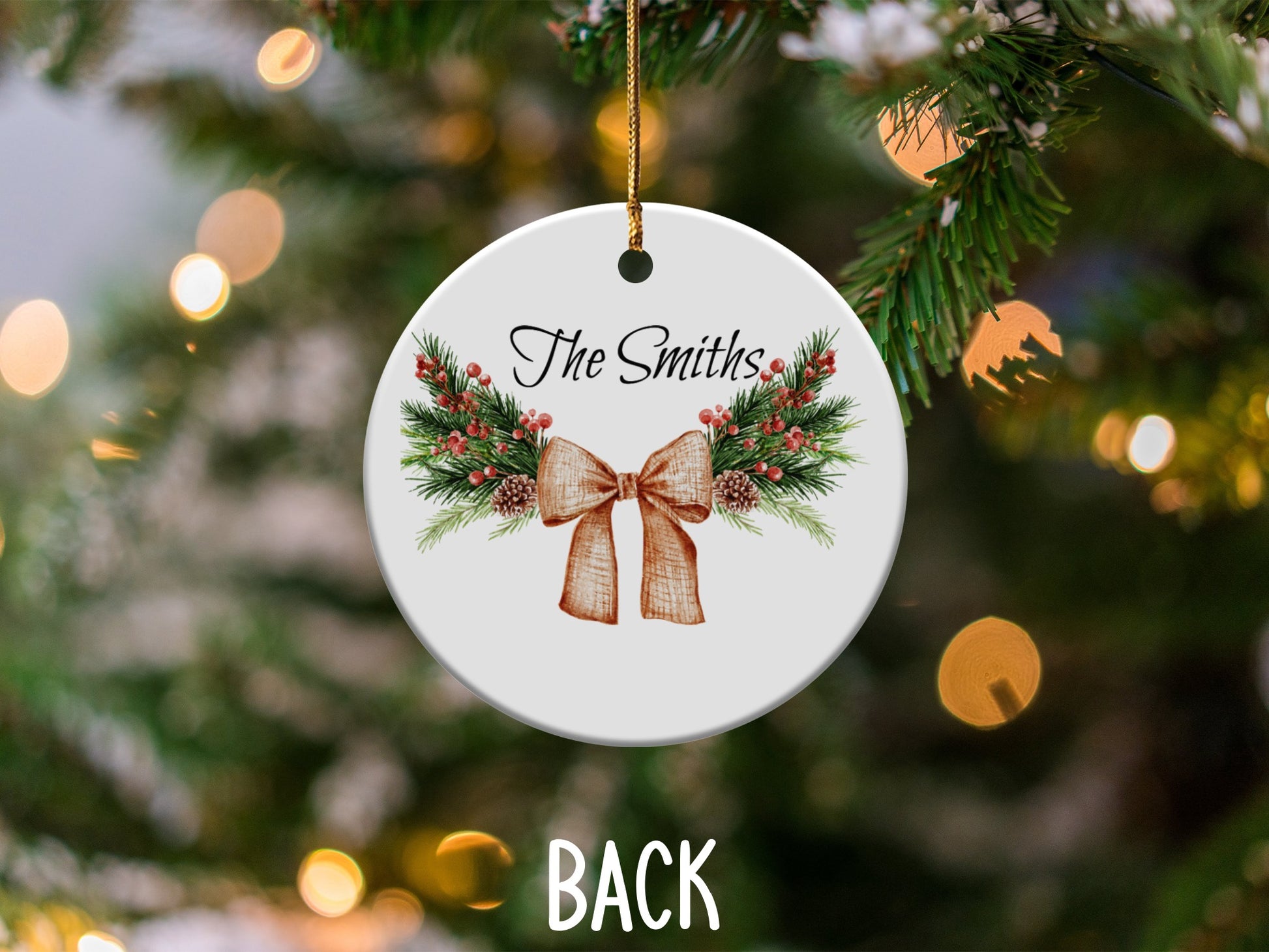 Personalized Christmas Ornament with Festive Bow Design