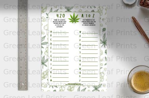Cannabis 420 A to Z Word Game Party Activity product type