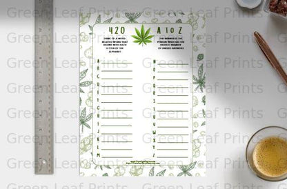 Cannabis 420 A to Z Word Game Party Activity product type